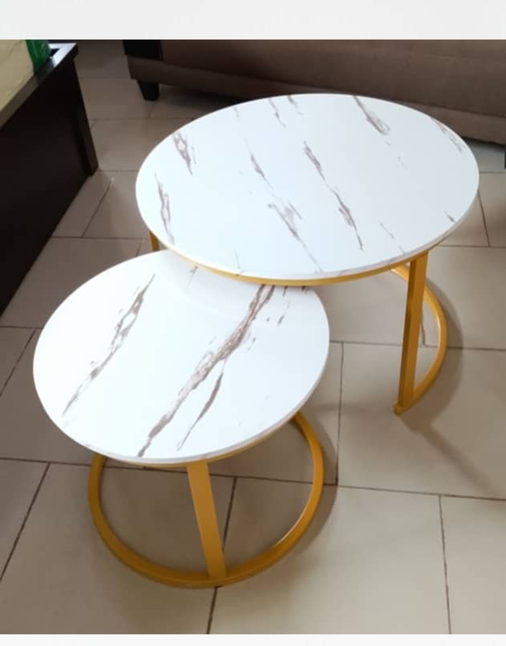 Center Table and Stools 003 - Luxe Marble-Effect Nesting Center Table Set