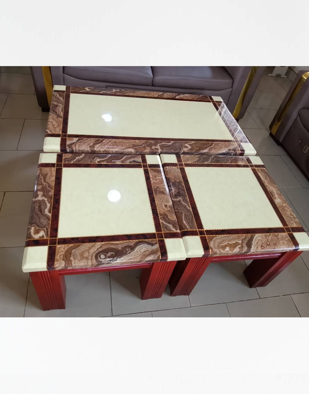 Center Table and Stools 006 - Prestige Marble-Effect Center Table & Matching Stools Set