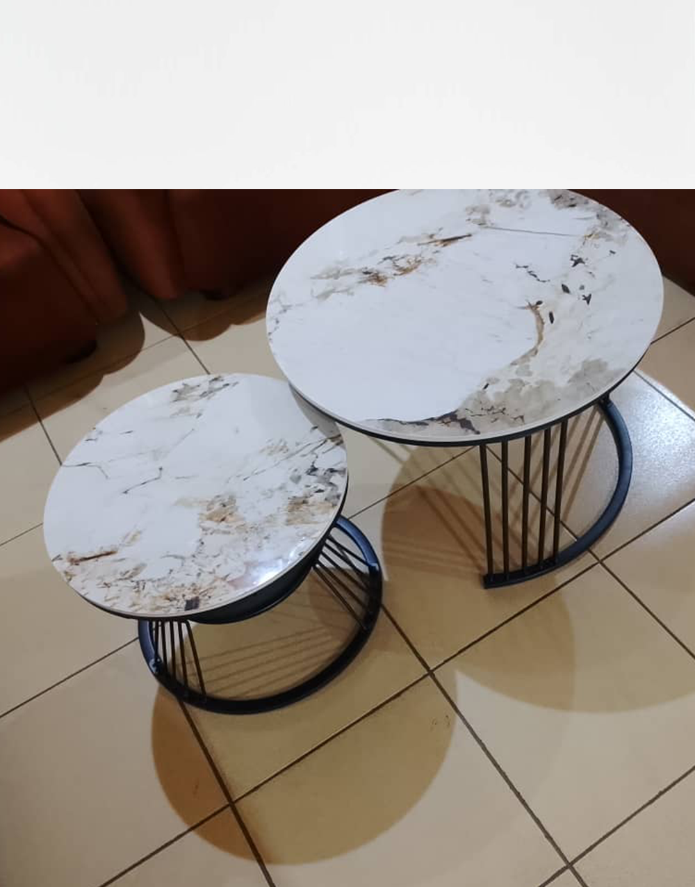 Center Table and Stools 010 - Nordic Marble-Effect Nesting Center Table Set